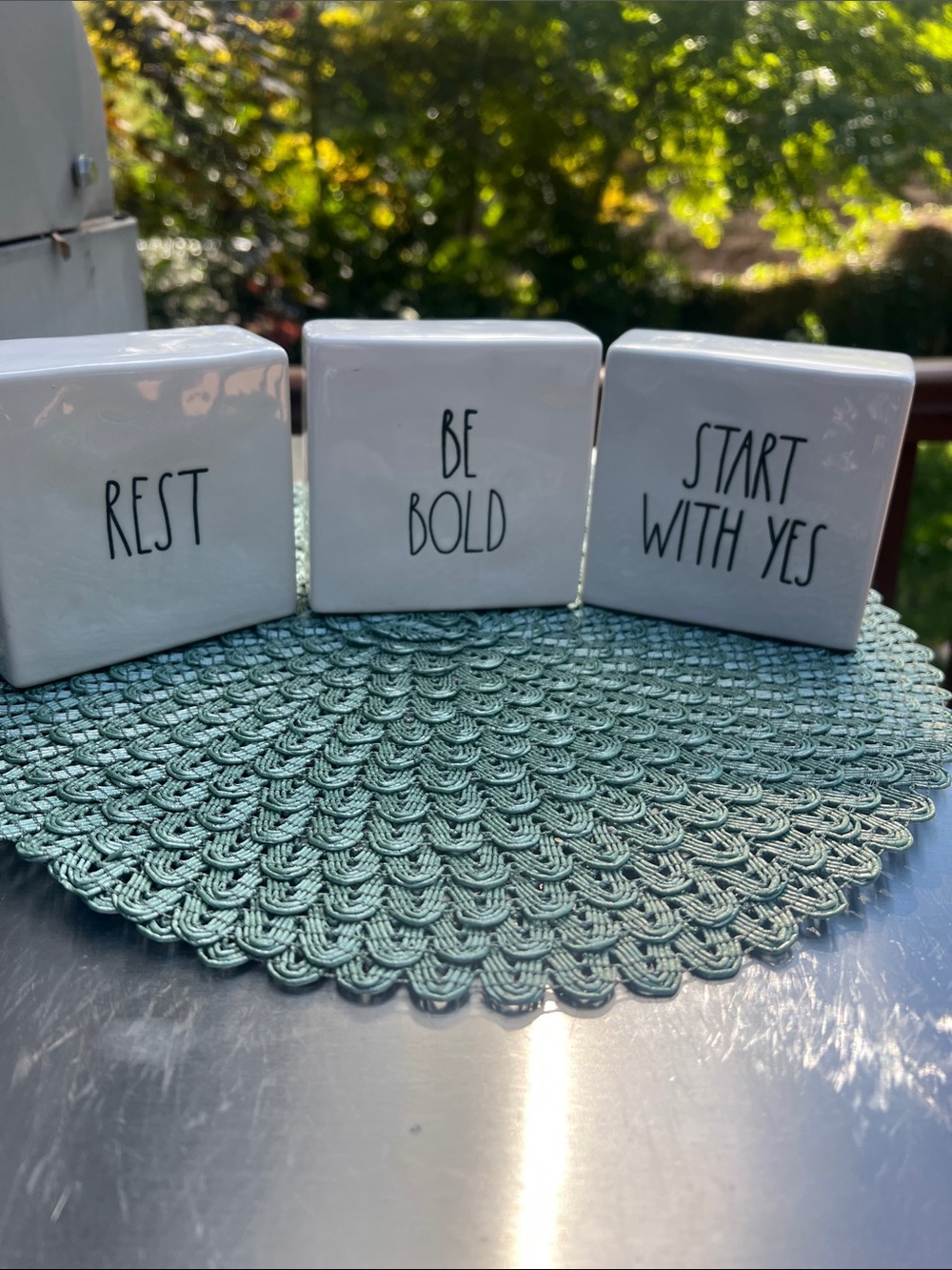Ceramic Motivational Blocks Set in White - Home Bath Decor by Rae Dunn